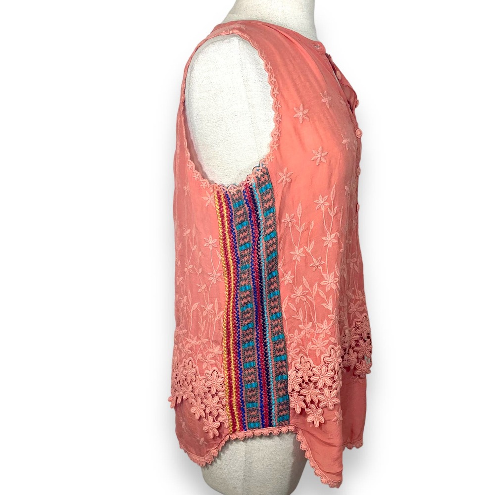 Johnny Was embroidered Malin tank, Ladies XS coral sleeveless floral boho top - Picture 5 of 14